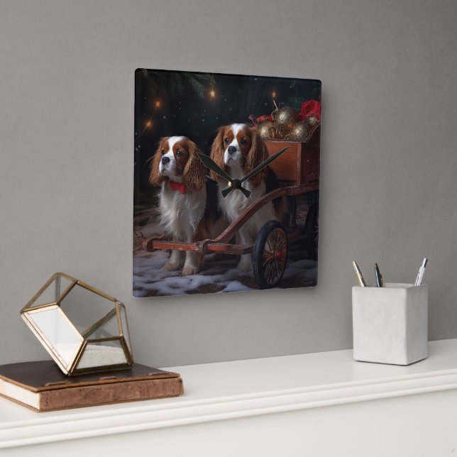Horloge Carrée Décor de Noël Cavalier King Snowy Sleigh (Bureau)