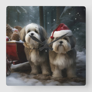 Horloge Carrée Décor de Noël Malti tzu Snowy Sleigh