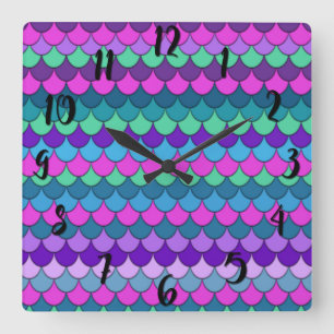 Horloge Carrée Décor de sirène multicolore coloré