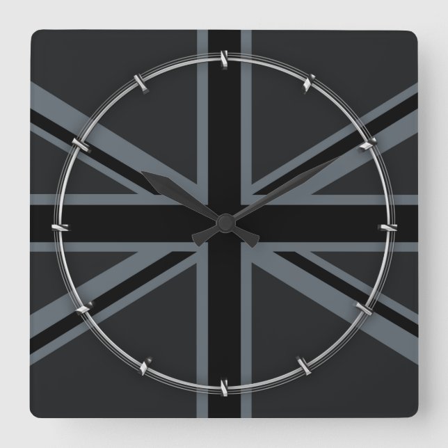 Horloge Carrée Décor design pour drapeau Union Jack noir (Recto)