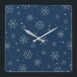 Horloge Carrée Décor design Vintage Christmas Blue Snowflake<br><div class="desc">This is a beautiful Vintage Blue Green Yellow Colorov Stripe Design Rustic Country Tuscan Style Wooden Decorative square wall clock. It is a perfect addition to your kitchen, bathroom, menacom, family room or business. This clock veut add charm to any room in your home. This vintage wall clock can be...</div>