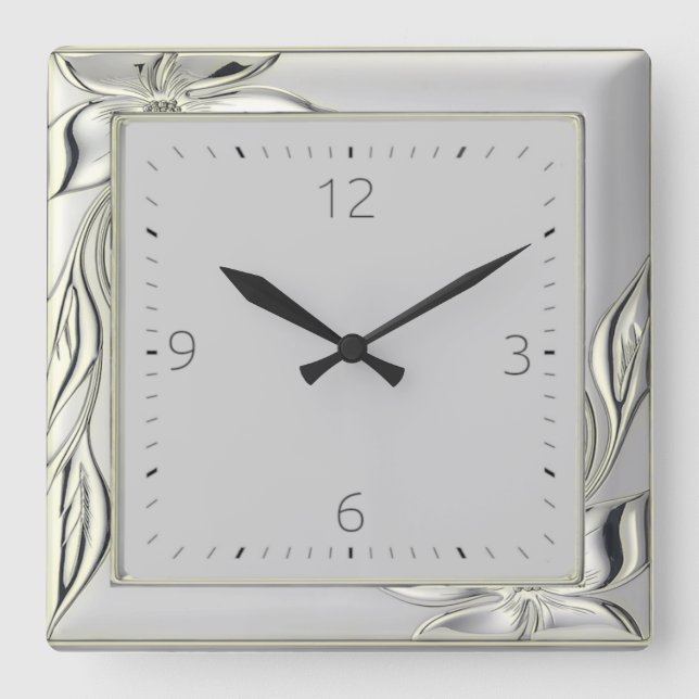 Horloge Carrée Décor gris élégant Art Déco (Recto)
