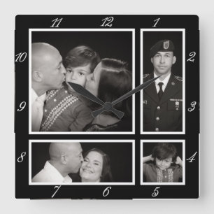 Horloge Carrée Décor moderne de famille du collage quatre