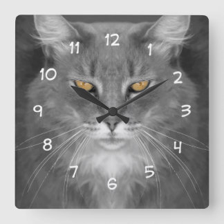Horloge Carrée Décor Mur Thème Chat