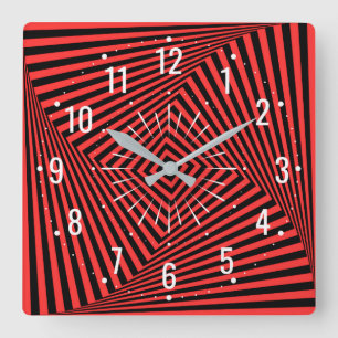 Horloge Carrée Décor rouge et noir inhabituel - Géométrique