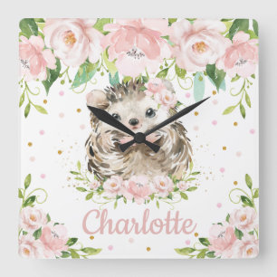 Horloge Carrée Décoration de chambre de fille au hérisson mignon