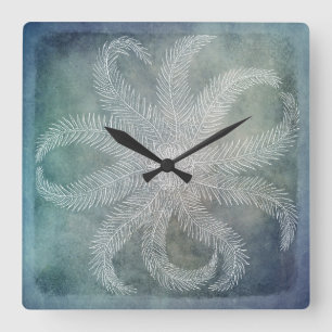 Horloge Carrée Décoration de la plage Sea Star Blue Watercolor T
