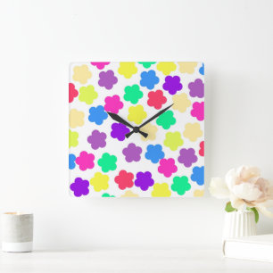 Horloge Carrée Décoration de Maison Fleur Sauvage Colorée Audacie