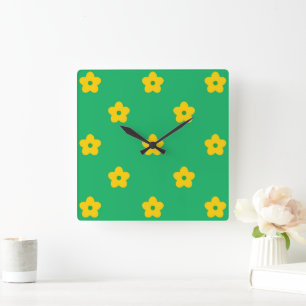 Horloge Carrée Décoration de maison vibrante fleur sauvage vert a