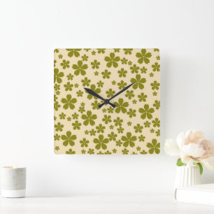 Horloge Carrée Décoration de maison vibrante fleur sauvage vert a