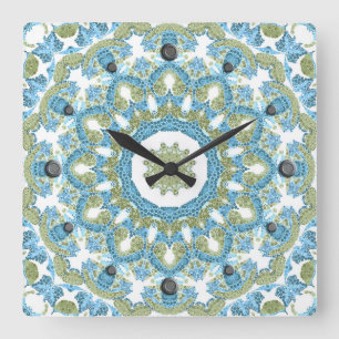 Horloge Carrée décoration d'ornement bleu vert blanc