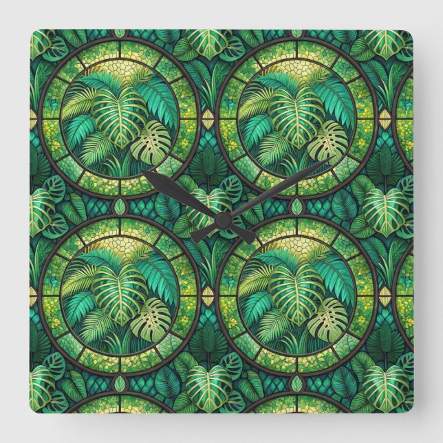 Horloge Carrée Decorative panel with a lush green tropical  (Recto)