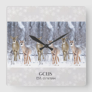 Horloge Carrée Deer personnel de Snow Christmas