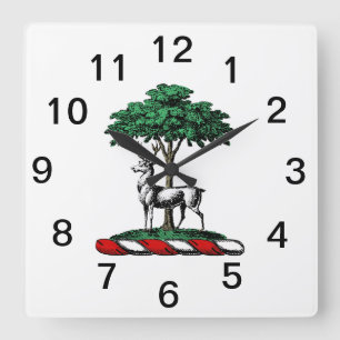 Horloge Carrée Deer Stag par arbre Heraldic Crest Emblem