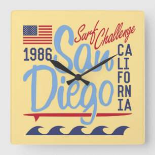 Horloge Carrée Défi 1986 de surf de San Diego