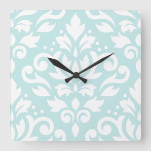 Horloge Carrée Défiler Damask Lg Design Blanc sur Canard Oeuf Ble