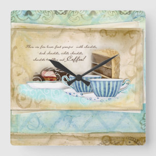 Horloge Carrée Deja Brew Coffee Cups, Candy and Cake Dessert Art