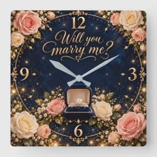 Horloge Carrée Demande en Mariage Rose Proposition