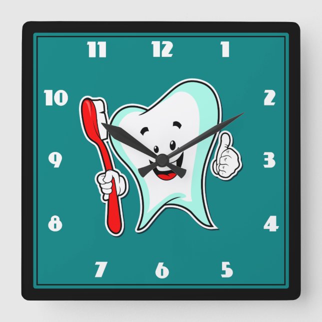 Horloge Carrée Dental Care Happy Tooth (Recto)