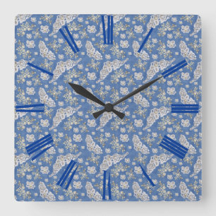 Horloge Carrée Dentelles et perles texturées Denim