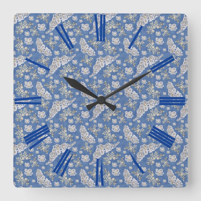 Horloge Carrée Dentelles et perles texturées Denim (Recto)