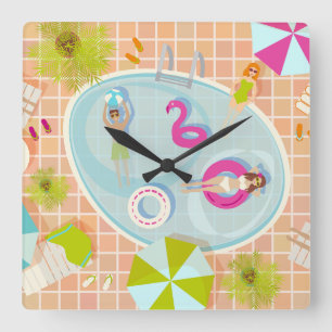 Horloge Carrée Des filles et des garçons du bikini jouant au jeu