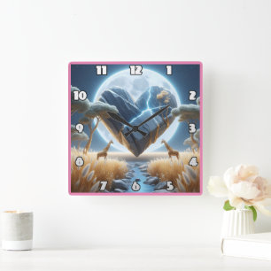 Horloge Carrée Des girafes majestueuses sous un ciel lumineux