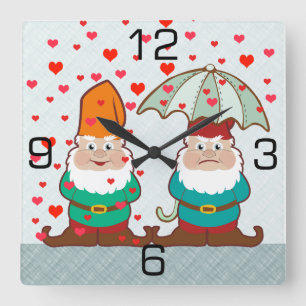 Horloge Carrée Des Gnomes heureux et grincheux