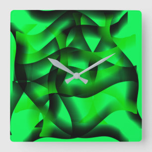 Horloge Carrée Des ondulations vertes à la chaux et noires, avec
