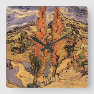 Horloge Carrée Des peupliers sur la route à travers les collines 