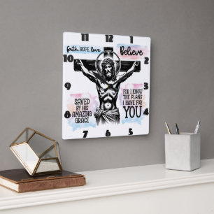 Horloge Carrée Description complexe de Jésus sur la croix