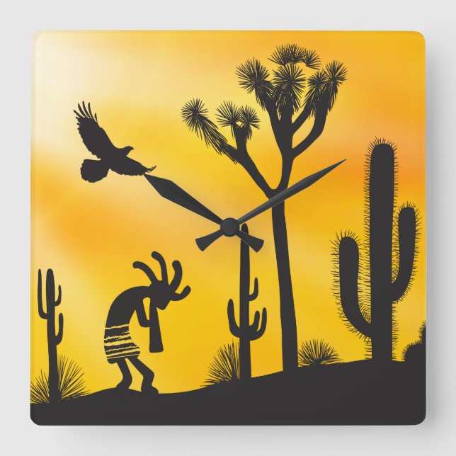 Horloge Carrée Desert Landscape Kokopellis (Recto)