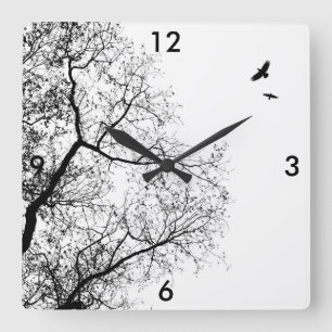 Horloge Carrée Design 24 Trees and Crow Raven Birds