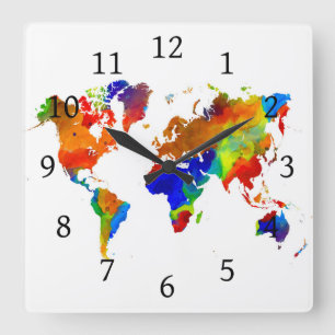 Horloge Carrée Design 33 World Map
