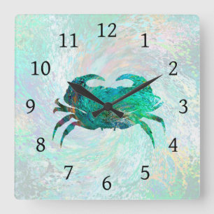 Horloge Carrée Design 41 Crabe turquoise