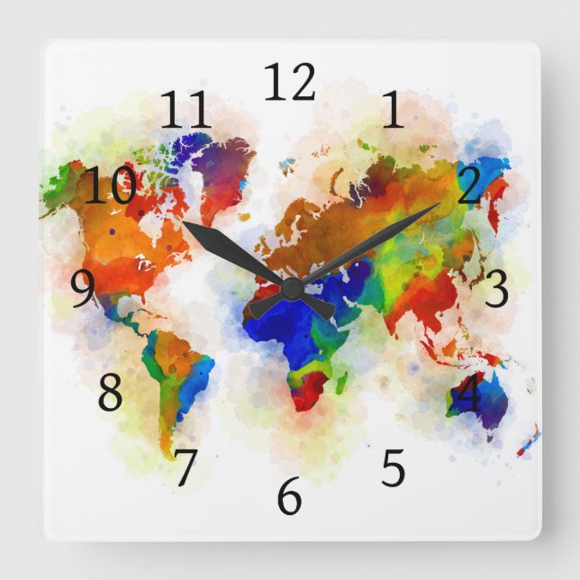 Horloge Carrée Design 77 multicolor world map (Recto)