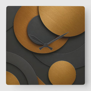 Horloge Carrée Design abstrait géométrique noir et or de luxe