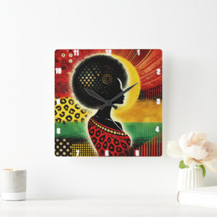 Horloge Carrée Design artistique inspiré par l'Afrique Motif dyna
