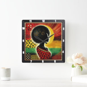 Horloge Carrée Design artistique inspiré par l'Afrique Motif dyna