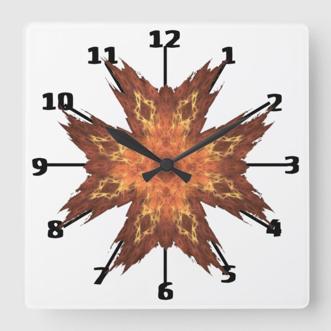 Horloge Carrée Design d'art fractal rouge orange du sud-ouest (Recto)