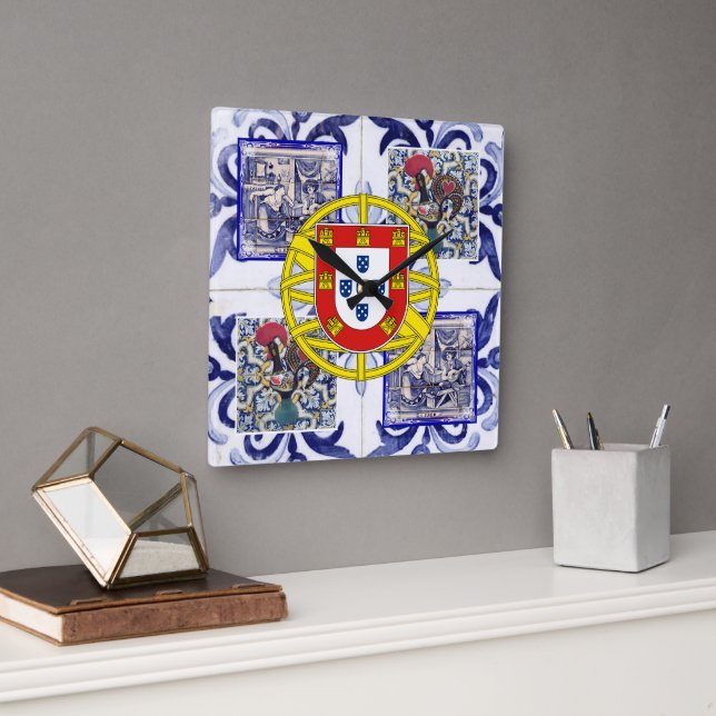 Horloge Carrée Design d'art populaire portugais (Bureau)