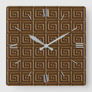 Horloge Carrée Design de clé grecque - chocolat noir