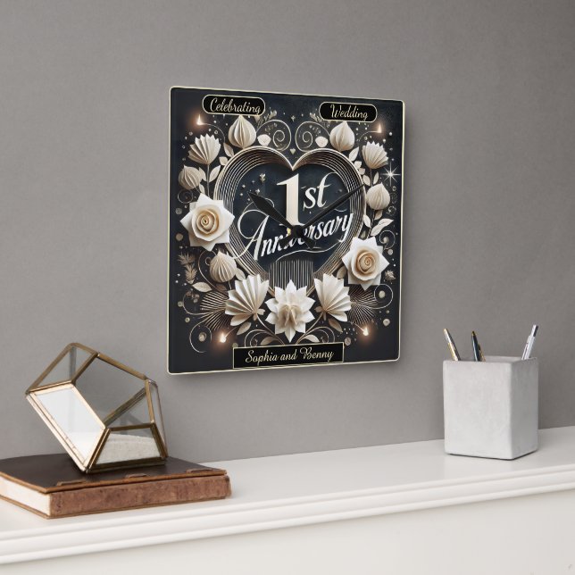 Horloge Carrée Design de coeur élégant pour les Anniversaires (Bureau)