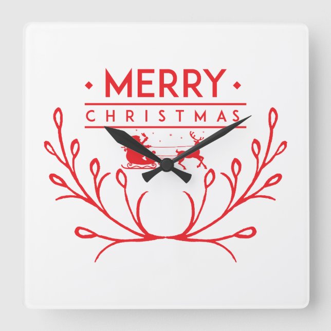 Horloge Carrée Design de Noël avec rennes (Recto)