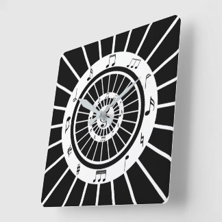 Horloge Carrée Design de notes musicales modernes en noir blanc