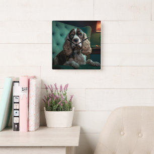Horloge Carrée Design de portrait classique de Cocker Spaniel élé