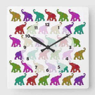 Horloge Carrée Design de tuiles motifs Elephant Walk