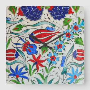 Horloge Carrée Design floral turc