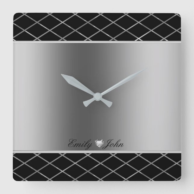 Horloge Carrée Design Géométrique Gris Noir Et Argent (Recto)