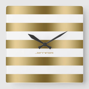 Horloge Carrée Design moderne Gold Stripes Over White Background